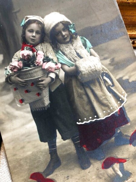 画像3: Postcard アンティークポストカード 新年祝い New Year キノコと子どもたち 写真 ベルギー1910年 (3)