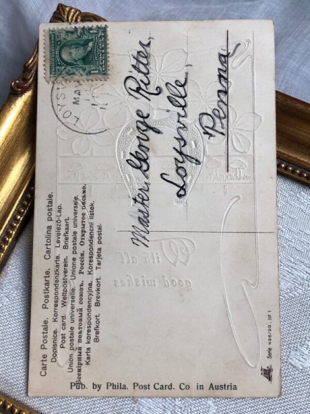 画像4: Postcard アンティークポストカード 新年祝い New Year 馬蹄 キノコ 四つ葉クローバー (4)