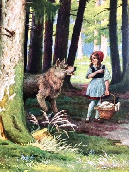 画像8: Postcard アンティークポストカード 赤ずきんちゃんと狼 ドイツ 6枚セット 専用帯付き (8)