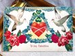 画像2: Postcard　アンティークポストカード　バレンタイン　Valentine's Day　ハートを運ぶ白鳩　薔薇　忘れな草　シルク貼り (2)