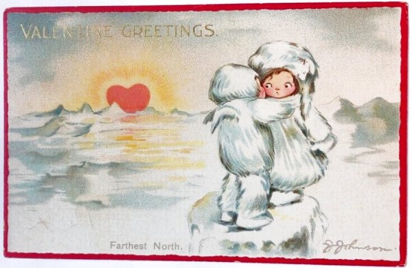 画像1: Postcard　アンティークポストカード　バレンタイン　Valentine's Day　北極の天使たち　J.Johnson (1)