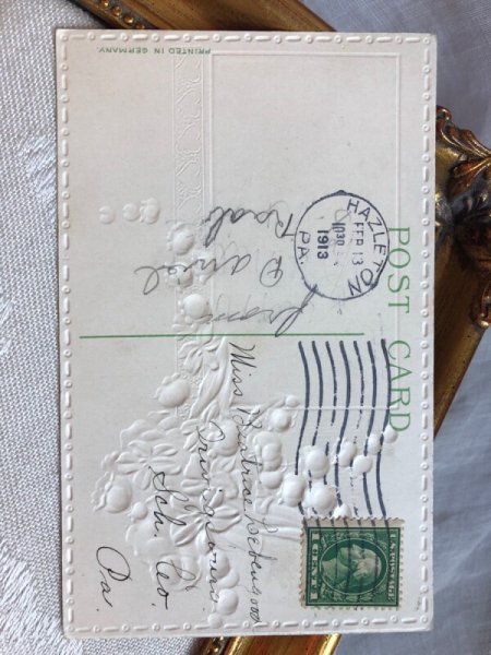 画像4: Postcard  　アンティークポストカード　 バレンタイン　Valentine's Day 猫の結婚式　スズランとスミレのお花 (4)