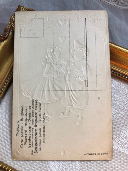 画像4: Postcard アンティークポストカード バレンタイン Valentine's Day バレリーナの女の子と小さな道化師さん (未使用) (4)