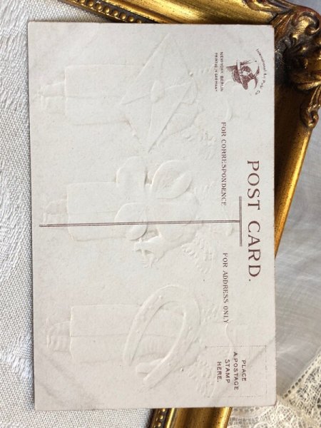 画像5: Postcard   アンティークポストカード バレンタイン シルクハットの3人の天使 馬蹄 四つ葉 手紙 Ellen Clapsaddle (未使用) (5)