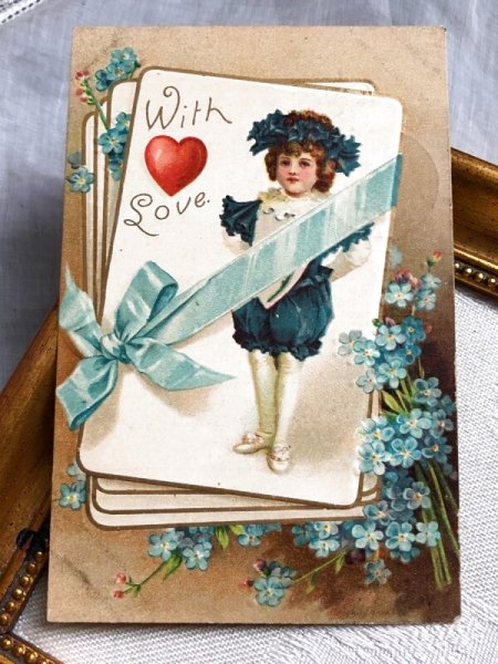 画像2: Postcard アンティークポストカード バレンタイン Valentine's Day ブルーベル ブルーエンジェルズトランペットの男の子 Ellen Clapsaddle  (2)