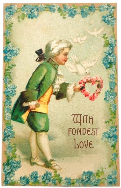画像1: Postcard　アンティークポストカード　バレンタイン　Valentine's Day　ハートのリースと男の子　Ellen Clapsaddle　 (1)