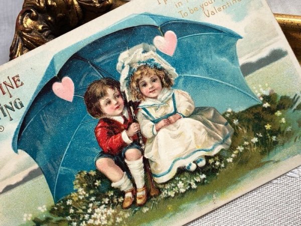 画像3: Postcard　アンティークポストカード　バレンタイン　Valentine's Day　相合傘のふたり　Ellen Clapsaddle　 (3)