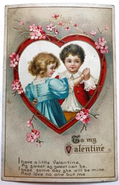 画像1: Postcard　アンティークポストカード　バレンタイン　Valentine's Day　ダンスをする二人　Ellen Clapsaddle　 (1)