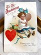 画像2: Postcard　アンティークポストカード　バレンタイン　Valentine's Day　青いリボンの女の子　ハート　Ellen Clapsaddle (2)