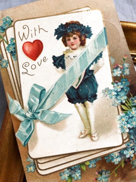 画像3: Postcard アンティークポストカード バレンタイン Valentine's Day ブルーベル ブルーエンジェルズトランペットの男の子 Ellen Clapsaddle  (3)