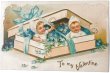 画像1: Postcard　アンティークポストカード　バレンタイン　Valentine's Day　箱の中から赤ちゃん　忘れな草のお花　Ellen Clapsaddle　 (1)