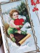 画像2: Postcard  　アンティークポストカード　バレンタイン　ハートとソリ滑りをする天使　F.Brundage 1915年 (2)