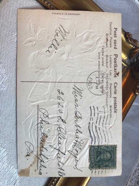 画像4: Postcard   アンティークポストカード バレンタイン 薔薇のお花と天使(妖精?)の女の子 アメリカ1908年 (4)