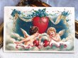 画像2: Postcard  　アンティークポストカード　バレンタイン　2人の天使　ハート　忘れな草のお花 (2)