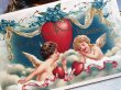 画像3: Postcard  　アンティークポストカード　バレンタイン　2人の天使　ハート　忘れな草のお花 (3)