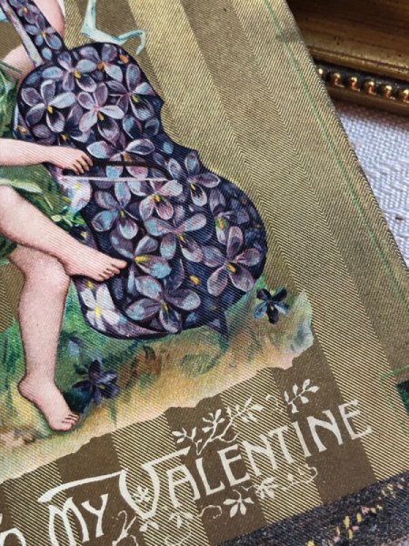 画像4: Postcard   アンティークポストカード バレンタイン 天使とお花の楽器 スミレのチェロ アメリカ1910年 (4)