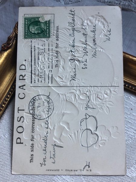 画像5: Postcard   アンティークポストカード バレンタイン ハートとキューピッド天使 アメリカ1909年 (5)