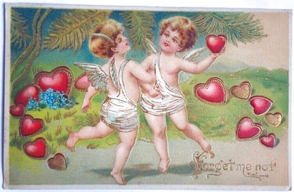 画像1: Postcard  　アンティークポストカード　バレンタイン　ダンスをする天使たち　ハート　アメリカ1913年 (1)