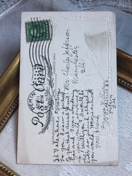 画像3: Postcard   アンティークポストカード バレンタイン ハートとソリ滑りをする天使 F.Brundage 1915年 (3)