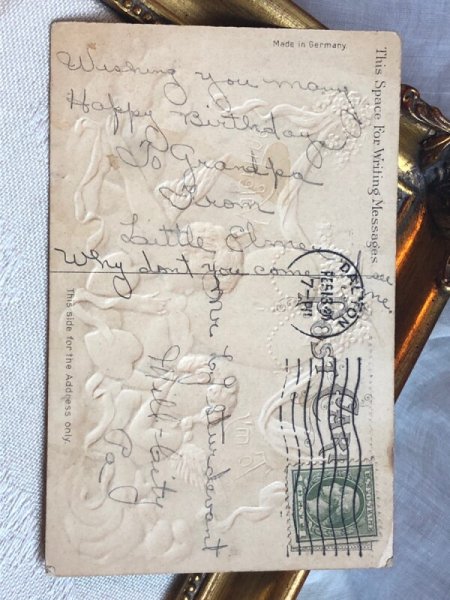 画像5: Postcard   アンティークポストカード バレンタイン 2人の天使 ハート 忘れな草のお花 (5)