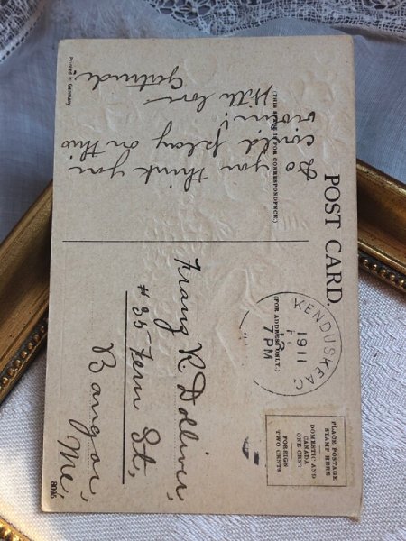 画像4: Postcard   アンティークポストカード バレンタイン 天使とお花の楽器 スミレのチェロ アメリカ1911年 (4)