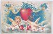 画像1: Postcard  　アンティークポストカード　バレンタイン　2人の天使　ハート　忘れな草のお花 (1)