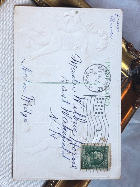 画像5: Postcard   アンティークポストカード バレンタイン ハートでテニスをする天使 F.Brundage ? (5)