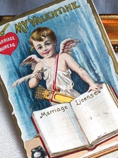 画像3: Postcard   アンティークポストカード バレンタイン 結婚許可証と天使 アメリカ1913年 (3)