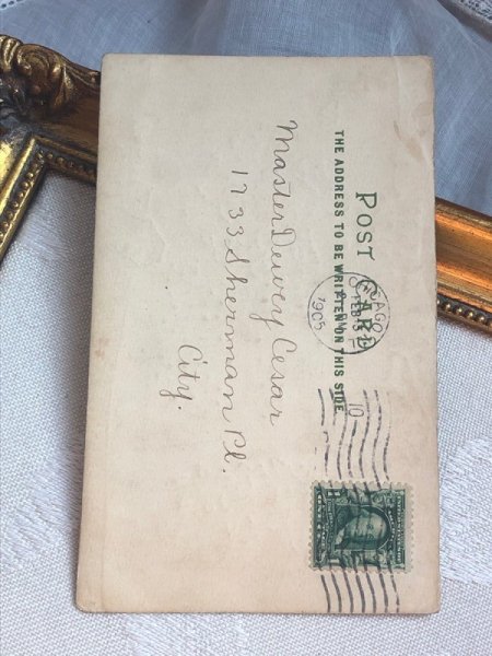 画像4: Postcard   アンティークポストカード バレンタイン 薔薇のお花のバスケットと天使 アメリカ1905年 (4)