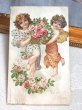 画像2: Postcard  　アンティークポストカード　バレンタイン　薔薇のお花のバスケットと天使　アメリカ1905年 (2)