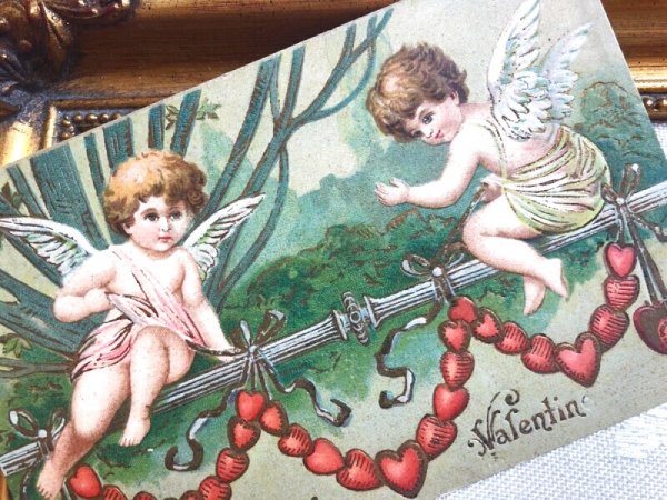 画像3: Postcard   アンティークポストカード バレンタイン ハートと天使  (3)