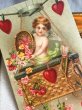 画像3: Postcard  　アンティークポストカード　バレンタイン　ハートの気球から薔薇のお花を振りまく天使 (3)