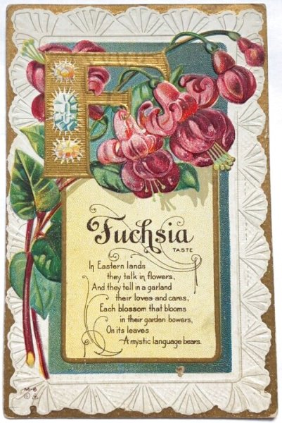 画像1: Postcard  　アンティークポストカード　アルファベットF　Fuchsia　フクシアのお花　 宝石　ジュエリー　花言葉 (1)