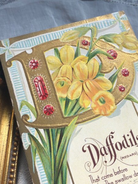 画像3: Postcard   アンティークポストカード アルファベットD 水仙のお花  宝石 ジュエリー 花言葉 (3)