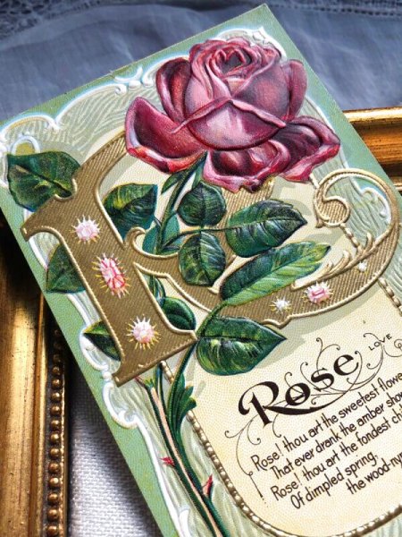 画像3: Postcard  　アンティークポストカード　アルファベットR　薔薇のお花 宝石　ジュエリー　花言葉 (3)