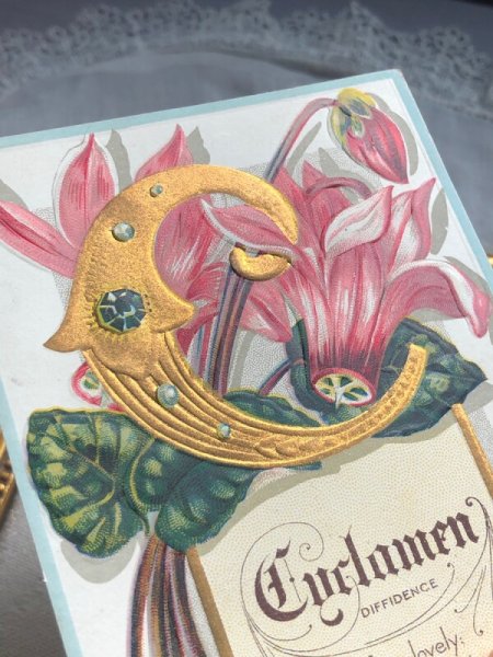 画像3: Postcard   アンティークポストカード アルファベットC シクラメンのお花 宝石 ジュエリー 花言葉 (3)