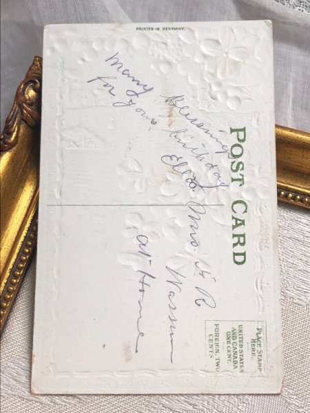 画像4: Postcard  　アンティークポストカード　水辺の風景　スミレとスズランのお花　白鳥　 (4)