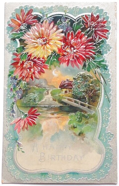画像1: Postcard  　アンティークポストカード　水辺の風景　ガーベラ (1)