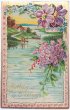 画像1: Postcard  　アンティークポストカード　水辺の風景　ライラックとクレマチスのお花　1908年 (1)