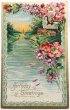 画像1: Postcard  　アンティークポストカード　水辺の風景　お花　プリムローズ (1)