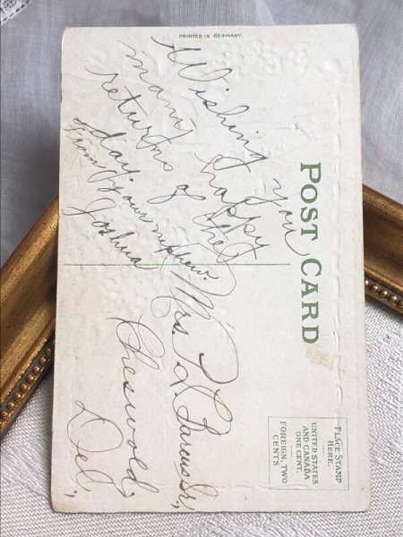 画像4: Postcard  　アンティークポストカード　水辺の風景　ライラックとクレマチスのお花 (4)