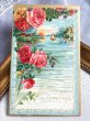 画像2: Postcard  　アンティークポストカード　水辺の風景　お花　薔薇　ヨット　白鳥 1908年 (2)