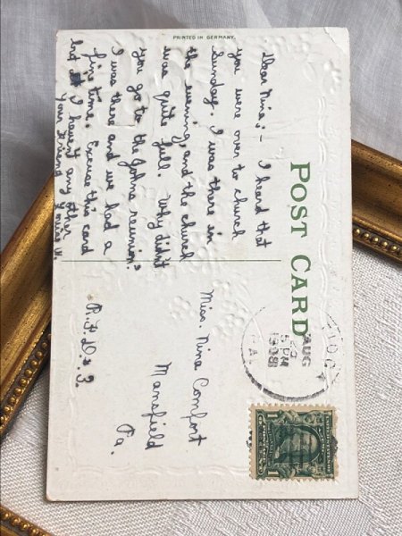 画像4: Postcard  　アンティークポストカード　水辺の風景　忘れな草のお花　小舟　 (4)