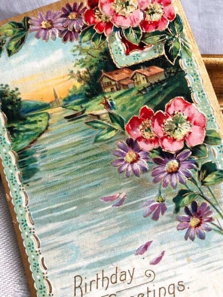 画像3: Postcard  　アンティークポストカード　水辺の風景　お花　プリムローズ (3)