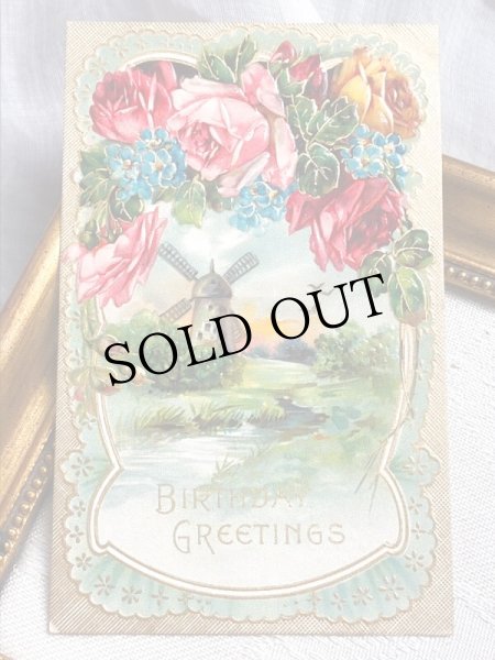 画像2: Postcard  　アンティークポストカード　水辺の風景　水車小屋　薔薇　忘れな草 (2)