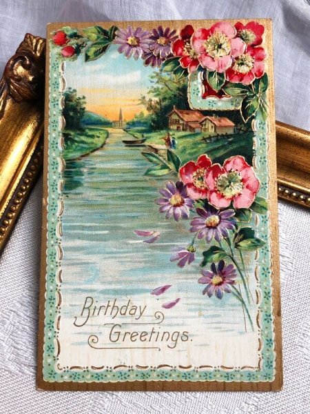 画像2: Postcard  　アンティークポストカード　水辺の風景　お花　プリムローズ (2)