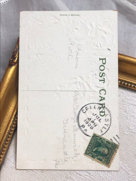 画像4: Postcard  　アンティークポストカード　水辺の風景　お花　薔薇　ヨット　白鳥 1908年 (4)