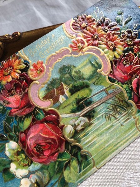 画像3: Postcard  　アンティークポストカード　お花と水辺の風景　薔薇　橋　アメリカ1909年 (3)