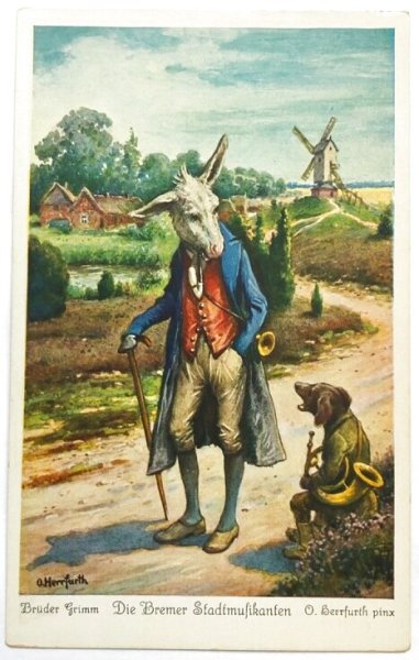 画像2: Postcard　アンティークポストカード　ブレーメンの音楽隊　ドイツ　6枚セット　専用帯付き (2)