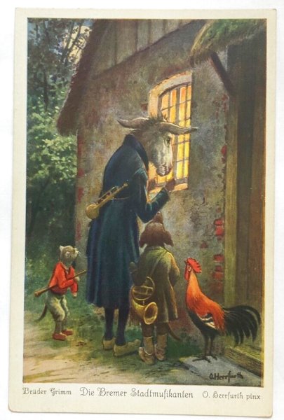 画像6: Postcard　アンティークポストカード　ブレーメンの音楽隊　ドイツ　6枚セット　専用帯付き (6)